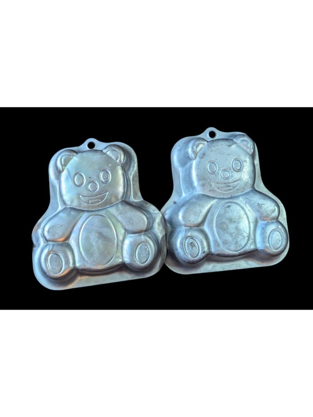 (2) Vintage Happy Teddy Bear, Small, 3D Aluminum Cake Pan Mold Pieces Baking